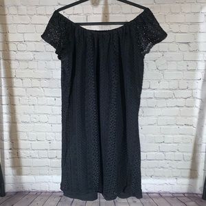 Black Lace Dress With Off-Shoulder Short Sleeves